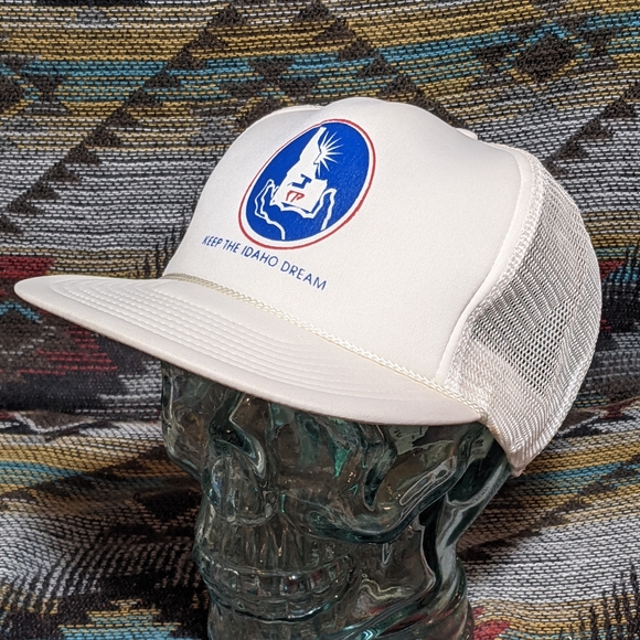 Vintage 80s Keep The Idaho Dream White Foam Mesh Trucker Snapback. Cleaned - Picture 3 of 4